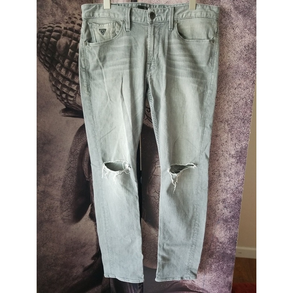 Guess Mens Denim Jeans Size 31 Grey Slim Straight Leg Pockets Zip Closure Cotton